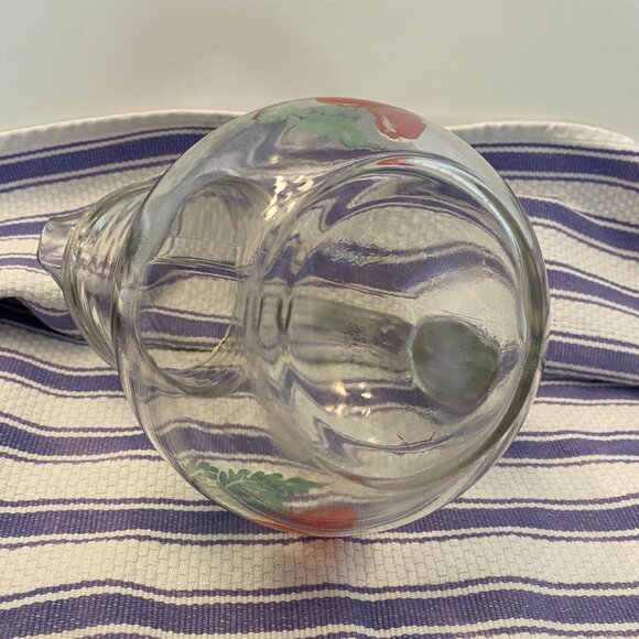 Vintage Mini Ball Glass Pitcher Clear w/painted Tomato Sz 6.5" h x 6.5" W 20FLoz - Picture 5 of 8
